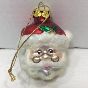 Vintage Glitter Santa Claus w/Glasses Christmas Ornament Glass2.5" Used